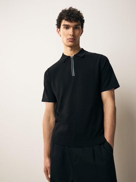 Regular Fit Knitted Black Polo Shirt (F57397) | £150