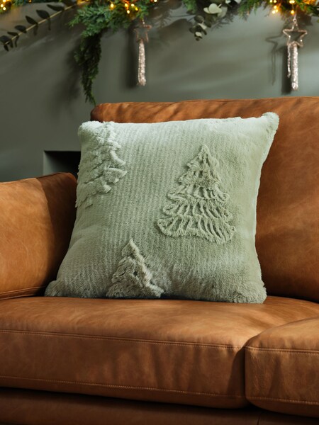 Green 50 x 50cm Faux Fur Christmas Tree Cushion (F61447) | £14