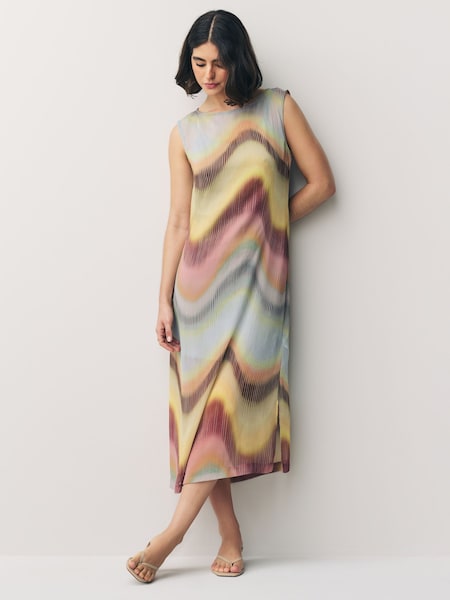Pink Mesh Pleat Swirl Midi Dress (F62543) | £310