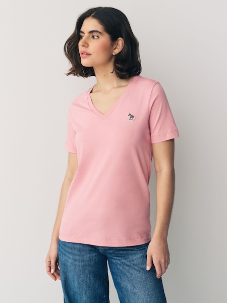 V-Neck Zebra Logo 100%  Cotton T-Shirt (F62840) | £65