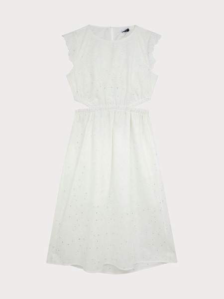 Broderie Detail Midi White Dress (F62925) | £320
