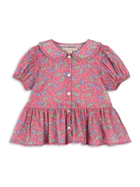 Pink 100% Organic Cotton Pacey Floral Print Short Sleeve Blouse (F69523) | £45