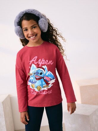 Lilo & Stitch Red Christmas Long Sleeve Graphic Top (3-16yrs)
