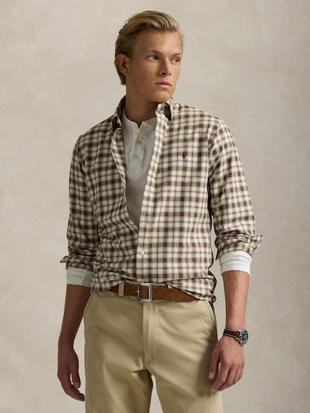 Natural Custom Fit Plaid Oxford Shirt (F71327) | £149