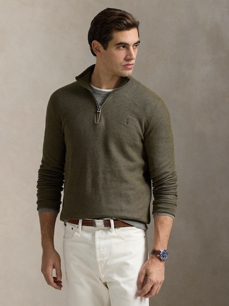 Green Polo Ralph Lauren Mesh-Knit Cotton Quarter-Zip Sweater (F71334) | £189