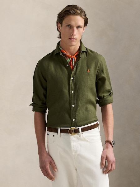 Green Custom Fit Linen Shirt (F71341) | £169