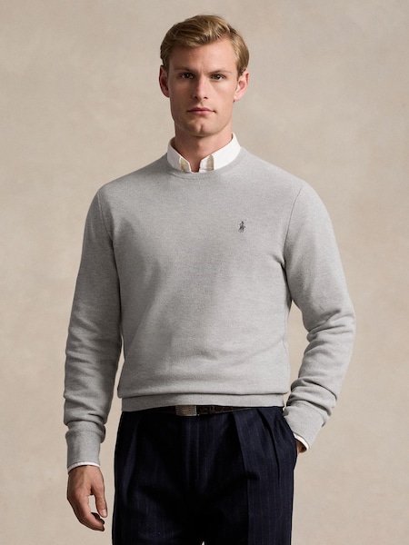 Grey Textured Cotton Crewneck Sweater (F71360) | £179