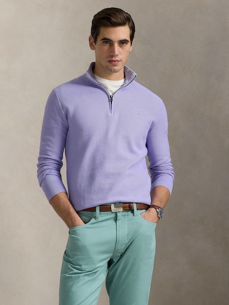 Purple Polo Ralph Lauren Mesh-Knit Cotton Quarter-Zip Sweater (F71361) | £189