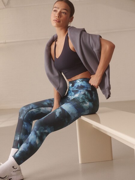 Blue Paint Print Power Active Sports Leggings (F72187) | £24
