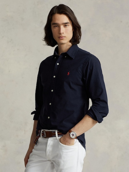 Blue Long Sleeve Custom Fit Oxford Shirt (F73499) | £145