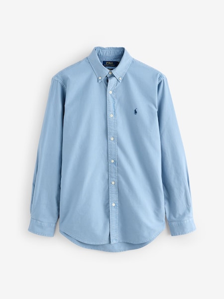 Light Blue Long Sleeve Custom Fit Oxford Shirt (F73509) | £145