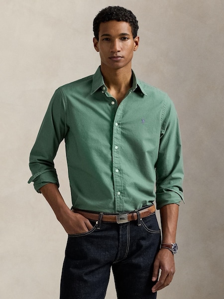 Green Long Sleeve Custom Fit Oxford Shirt (F73517) | £145