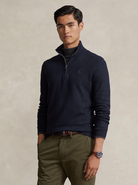 Blue Polo Ralph Lauren Mesh-Knit Cotton Quarter-Zip Sweater (F73532) | £190