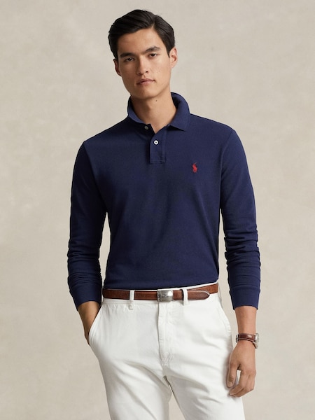 Blue Long Sleeve Knit Polo Shirt (F73533) | £125