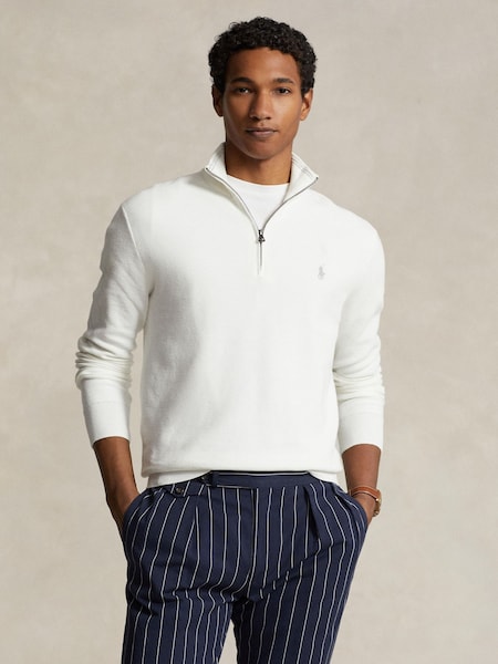 White Polo Ralph Lauren Mesh-Knit Cotton Quarter-Zip Sweater (F73538) | £190