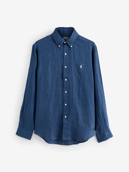 Mid Blue Custom Fit Linen Shirt (F73540) | £170