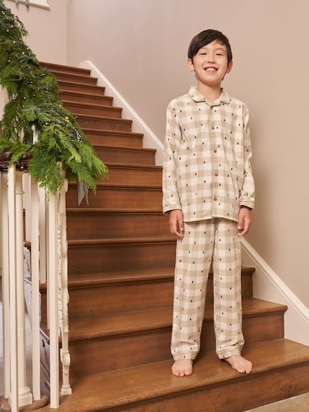 Neutral check Matching Family Christmas Button Through Pyjamas (9mths-16yrs) (F73849) | £16 - £23