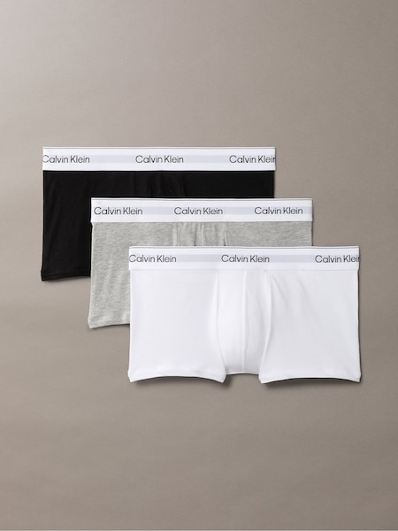 Black/White/Grey Icon Cotton Stretch 3 Pack Low Rise Boxer Trunks (F73943) | £44