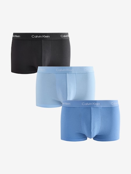 Black/Blue Tonal Icon Cotton Stretch 3 Pack Low Rise Boxer Trunks (F73948) | £44