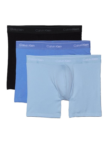 Black/Blue Tonal Icon Cotton Stretch 3 Pack Boxer Briefs (F73949) | £44