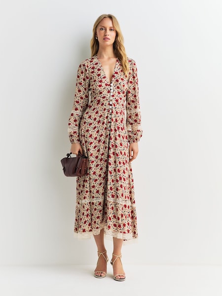 Cream Eva Floral Print Raven Dress (F76415) | £325