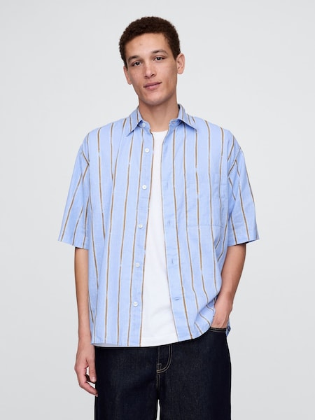 Blue Stripe Linen-Cotton Shirt (F81206) | £20