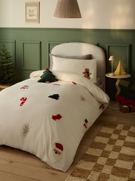 Ecru Tufted Christmas Duvet Cover and Pillowcases Set (F82208) | £32 - £45