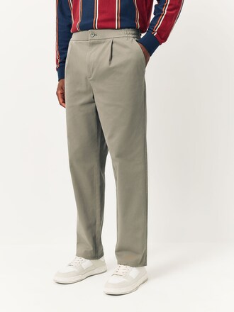 Clay Straight Fit Pleated Stretch Chinos Trousers With Elasticated Waist