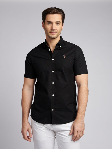 Black Mens 100% Cotton Short Sleeve Oxford Shirt (F92856) | £60