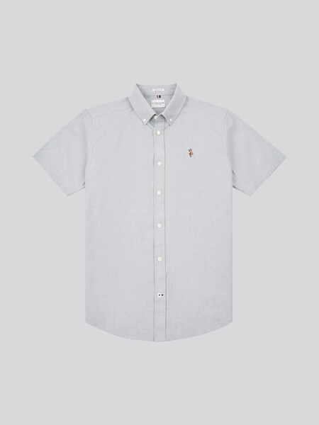 Grey Mens 100% Cotton Short Sleeve Oxford Shirt (F92880) | £60