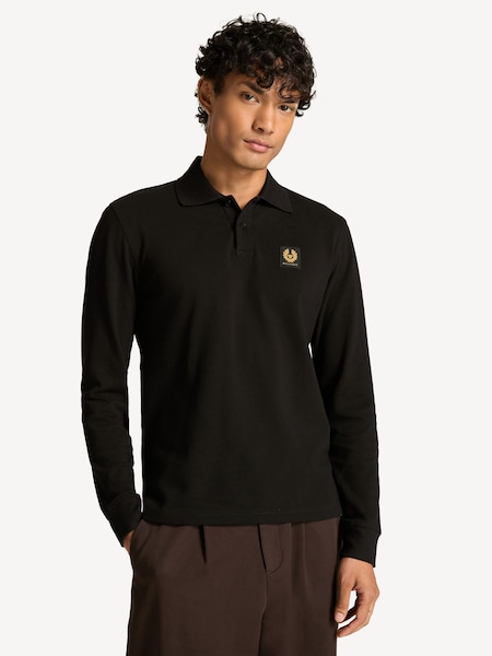 Black Long Sleeve Cotton Polo Shirt (F95701) | £120