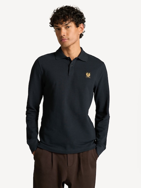 Blue Long Sleeve Cotton Polo Shirt (F95709) | £120