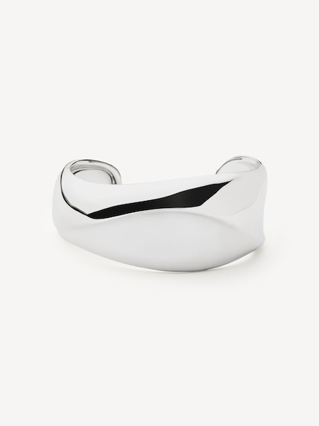 Silver Tone Sculptural Ridge Molten Cuff Bracelet (F96376) | £189