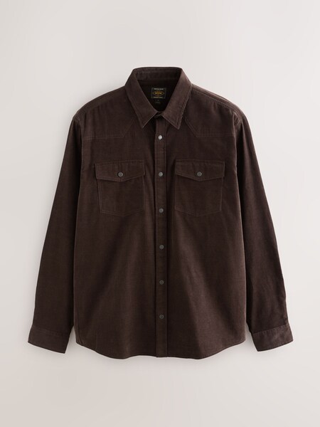 Chocolate Brown Western Styling Long Sleeve Cord Shirt (F99212) | £38