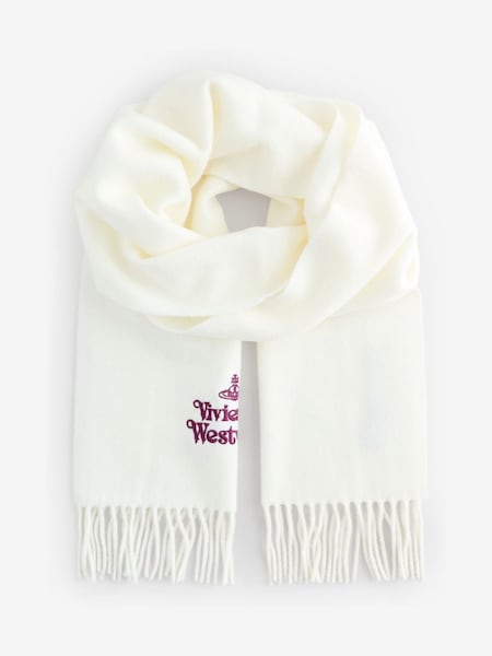 Embroidered Wool White Scarf (F99445) | £100
