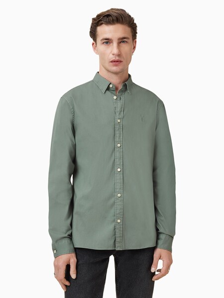 AllSaints Green Hawthorne Black Long Sleeve Button Up Shirt (G01052) | £99