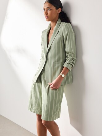 Green/Ecru Stripe N. Premium Single Breasted Blazer with Linen