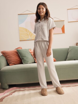 Neutral Stripe Button Through Pyjamas (2-16yrs)