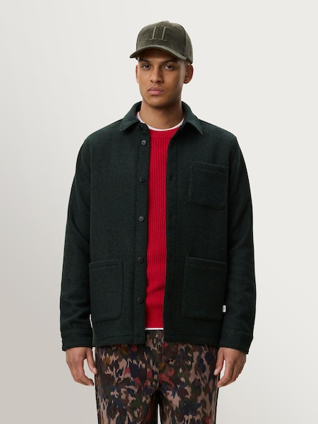 Charcoal Green - Regular Wool Button Front Overshirt