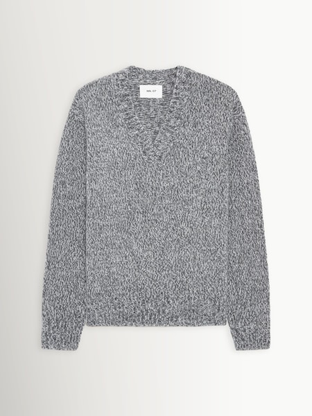 Grey - Regular Flint V-neck Merino Wool Jumper