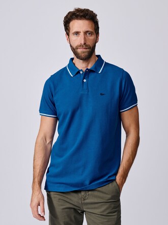 Aubin Blue Eden Tipped Pique Polo Shirt
