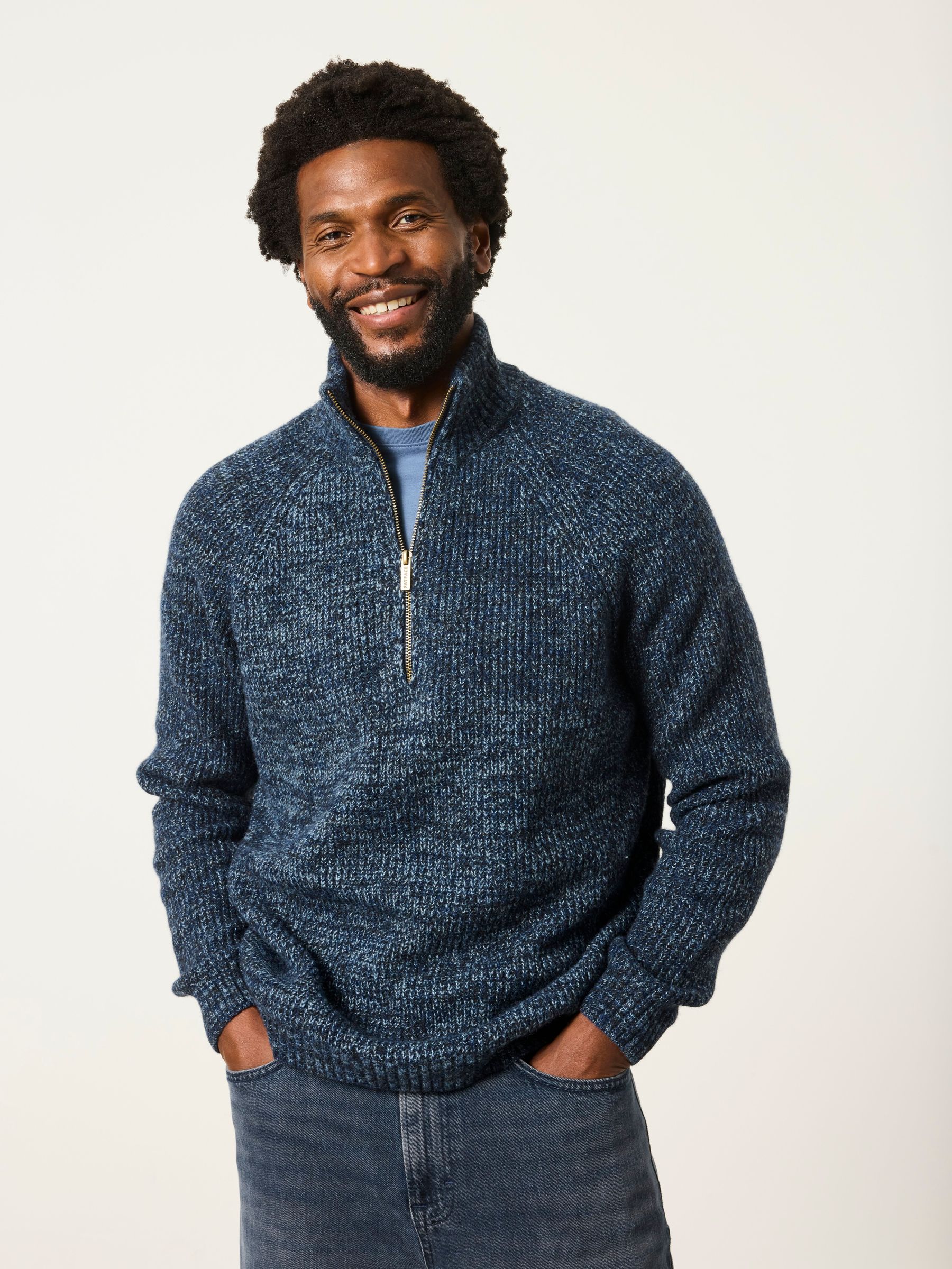 FatFace Blue Deanston Half Neck Knitted Jumper