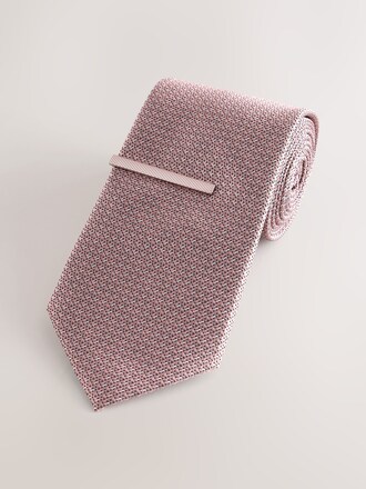 Pink Textured Tie with Tie Clip
