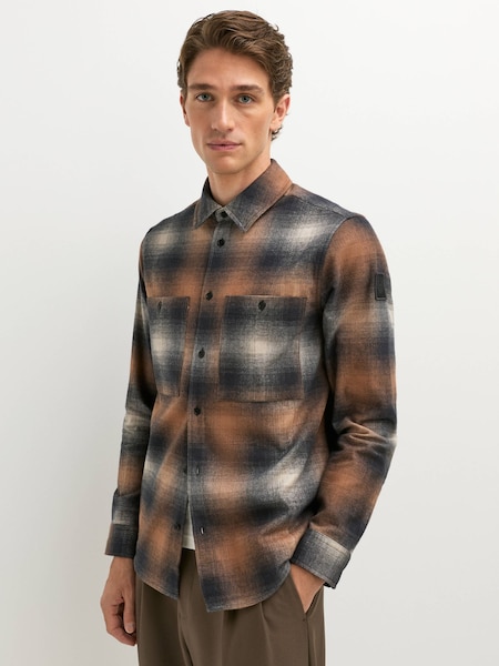 Brown - Regular Outpost Brushed Cotton Flannel Shirt