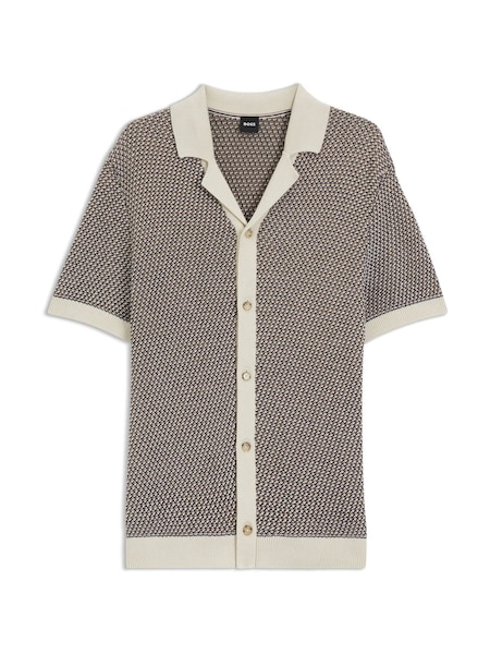 Beige Iconico Contrast Button Down Knitted Shirt (H12591) | £199