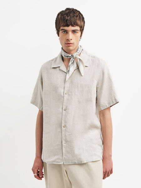 Brown Julio Camp Collar Linen Short Sleeve Shirt (H12684) | £125