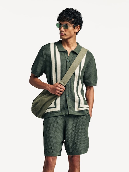 Green Ares Textured Stitch Short Sleeve Knit Shirt (H12690) | £185