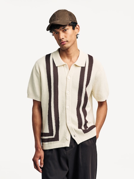 Natural Ares Textured Stitch Short Sleeve Knit Shirt (H12695) | £185