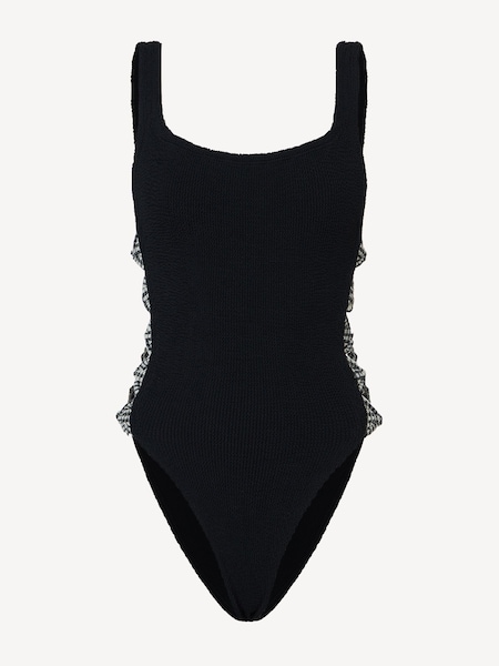 Black Tiffany Gingham Bow Side Crinkle Swimsuit (H15916) | £215