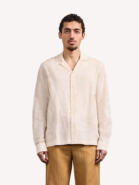 Natural Safra Cotton Blend Raffia Jacquard Long Sleeve Shirt (H16230) | £305